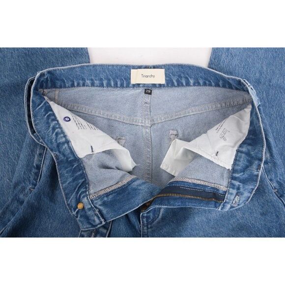 TRIARCHY Womens Crossover Jeans Cropped High rise straight-leg Sz 29 Medium wash - Picture 7 of 7